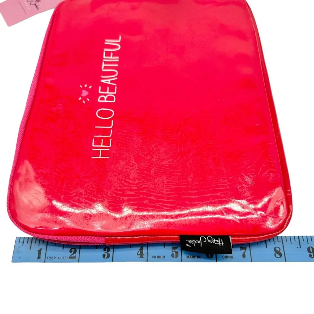 Happy Jackson Tablet Case Red Hello Beautiful Shiny Vinyl Padded Pink Inside NWT